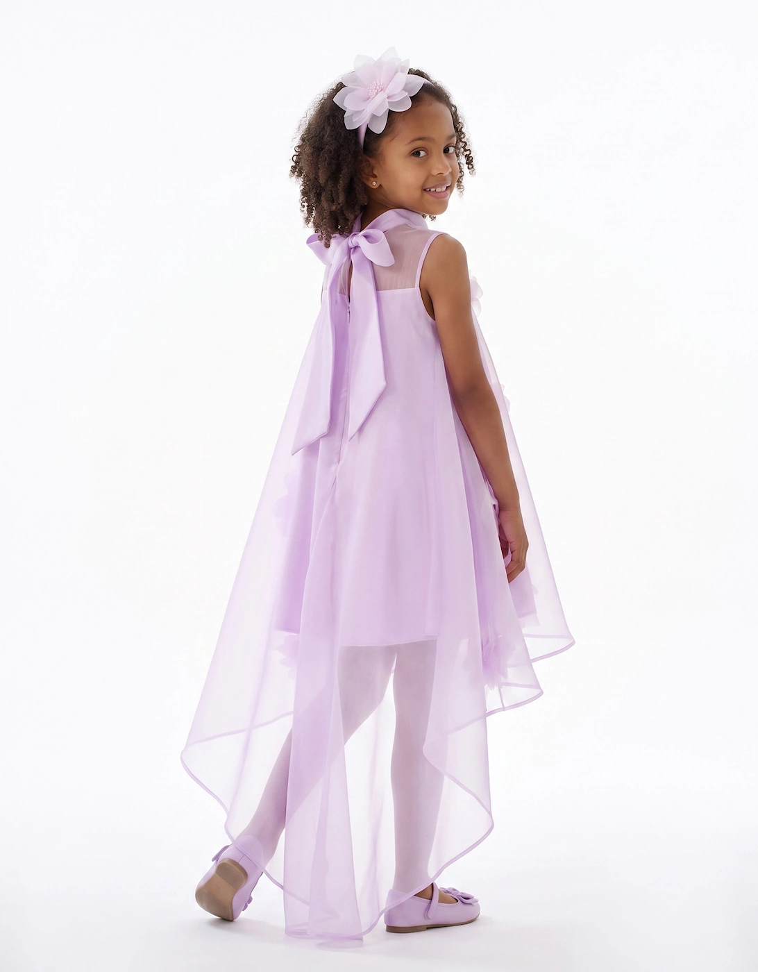 DRESS & Fleur Girls Chiffon Flower Applique Dress with Headband in Purple