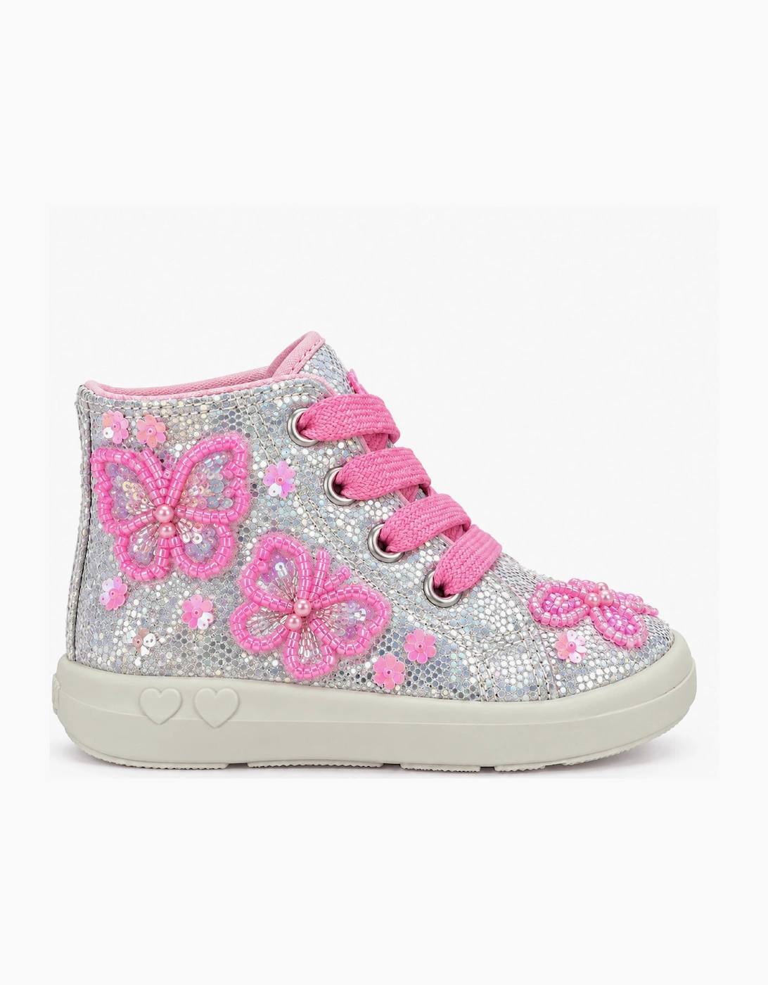 Girls Silver Beaded Butterfly Hi-Top Trainers