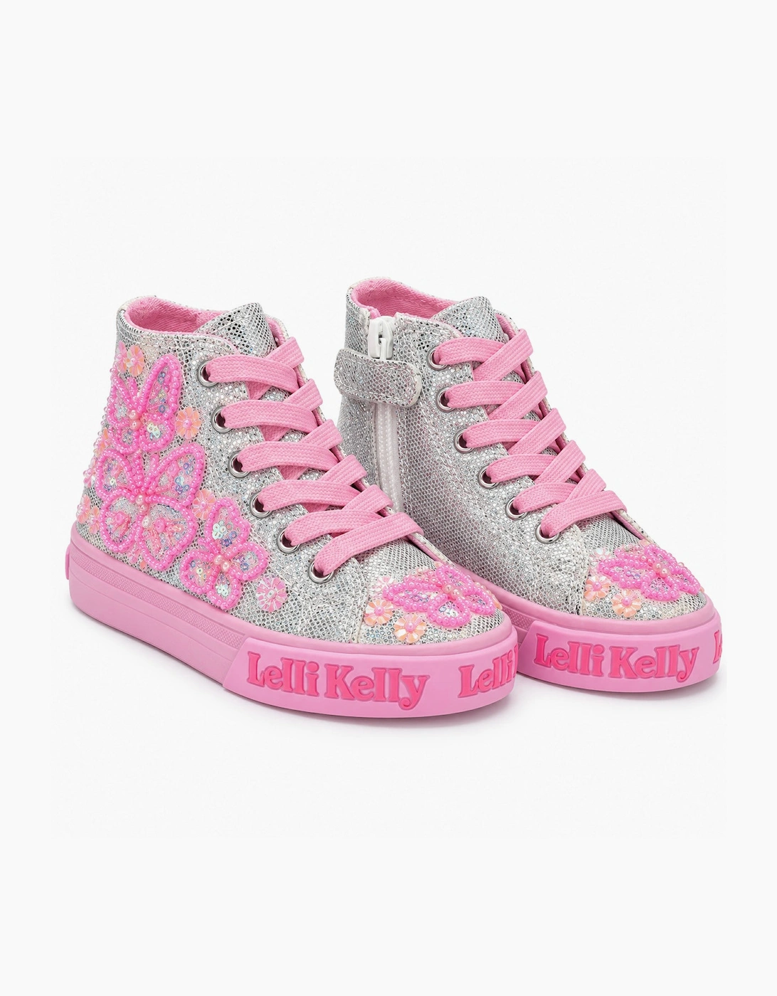 Girls Silver Beaded Butterfly Hi-Top Trainers