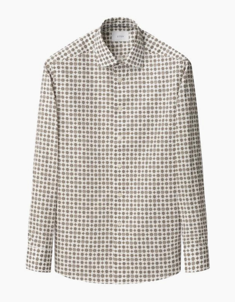 Eton Slim Geometric signature Twill Shirt 35 Brown