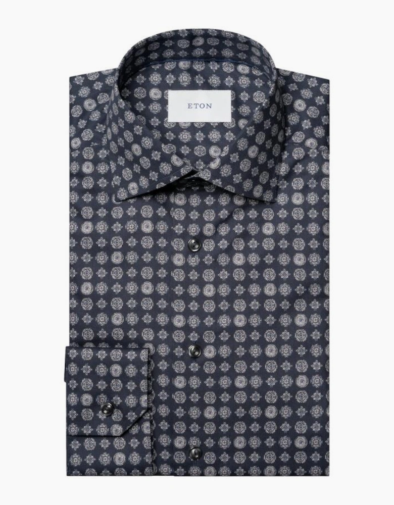 Eton Slim Geometric signature Twill Shirt 28 Navy