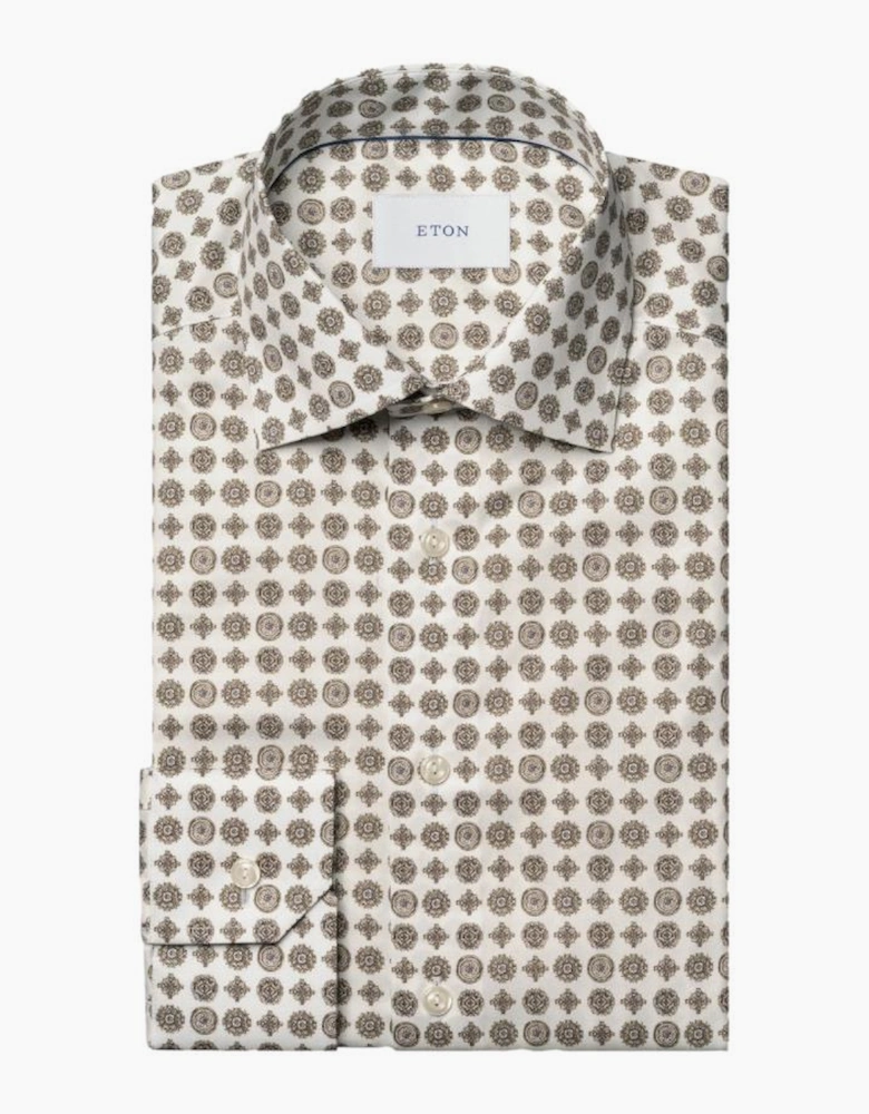 Eton Slim Geometric signature Twill Shirt 35 Brown