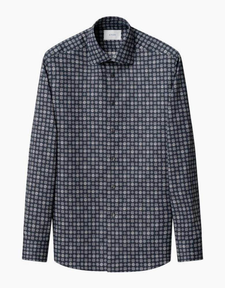 Eton Slim Geometric signature Twill Shirt 28 Navy