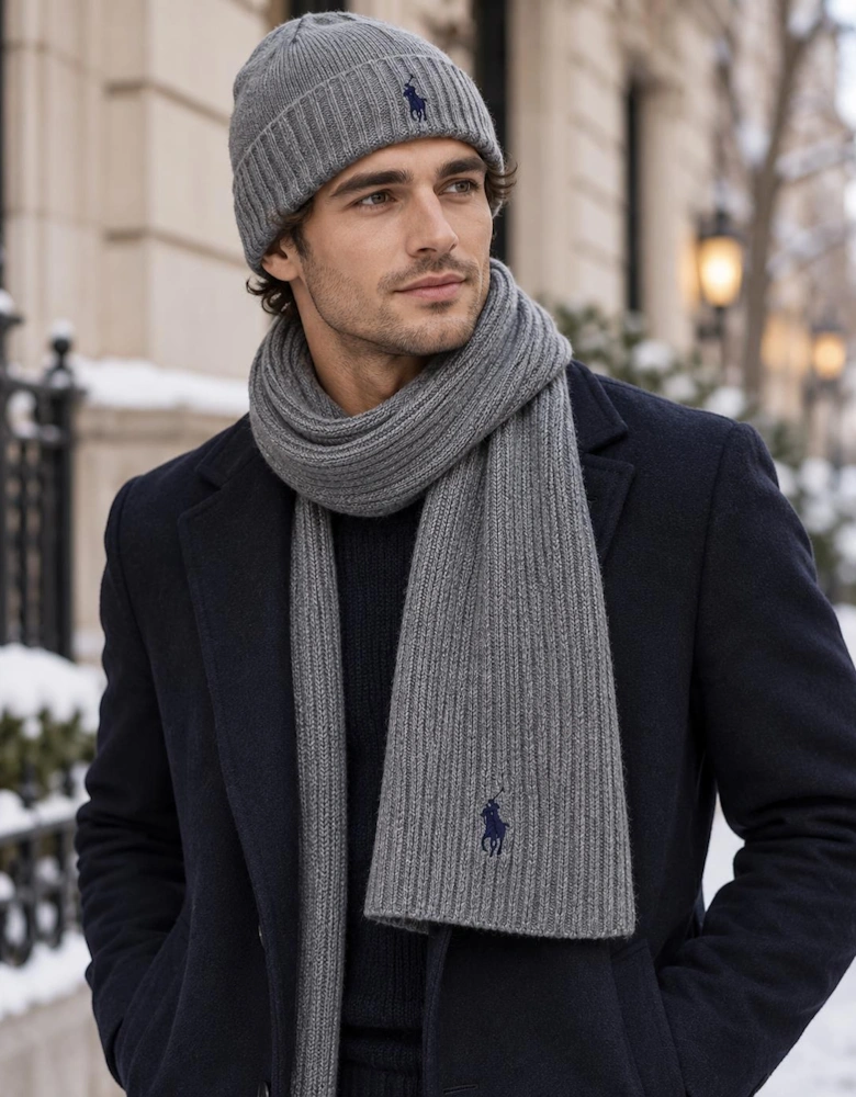Polo Ralph Lauren Hat and Scarf Set Mens Beanie Fawn Grey Heather