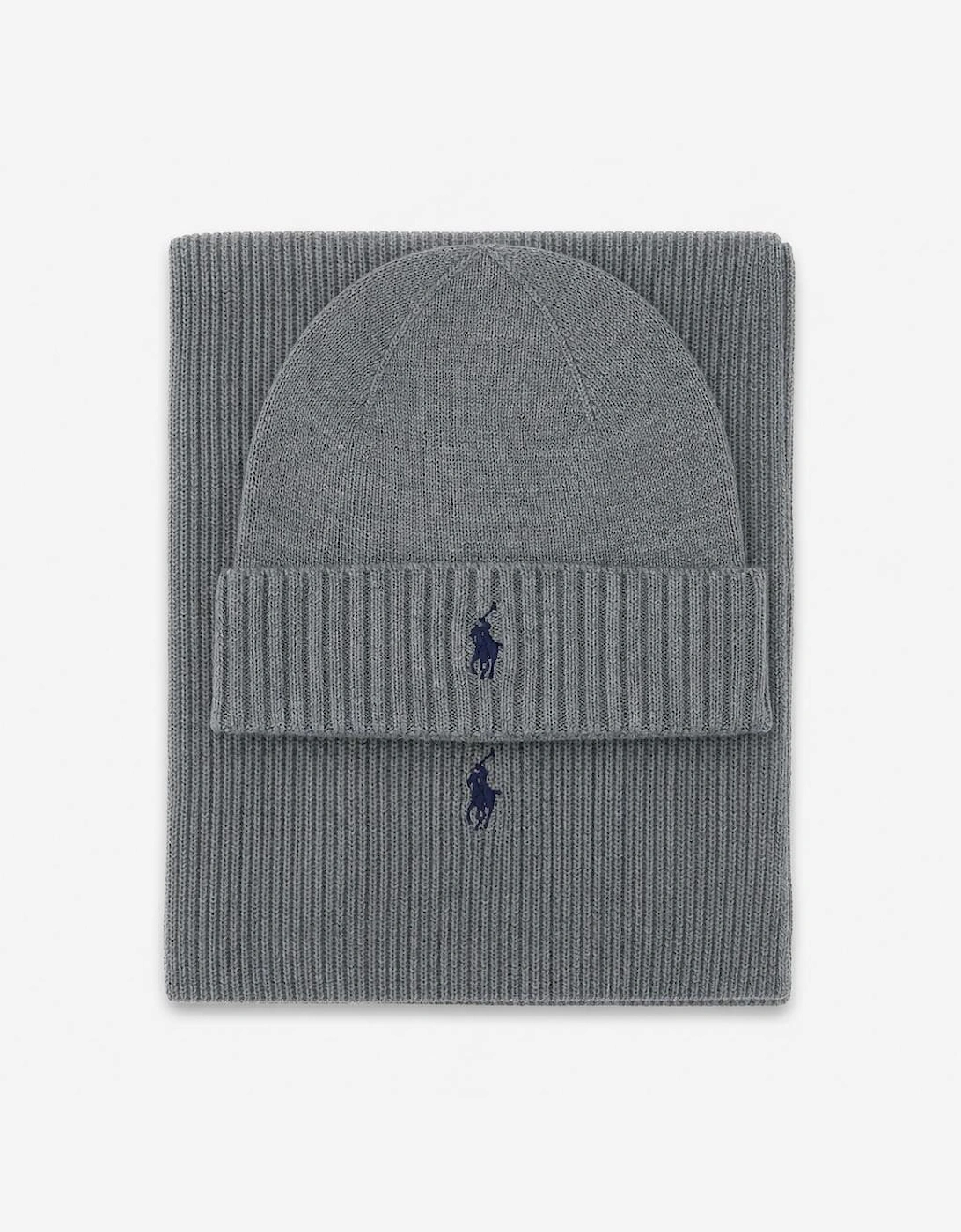 Polo Ralph Lauren Hat and Scarf Set Mens Beanie Fawn Grey Heather