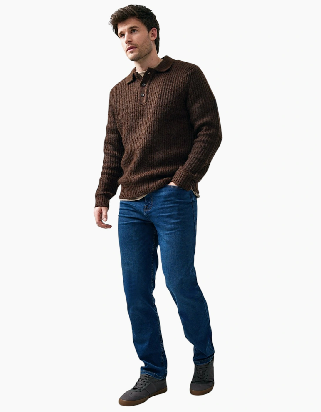 Mens Sweat Wool Blend Long Sleeve Polo Regular Fit Jumper Chunky Knitted Sweater