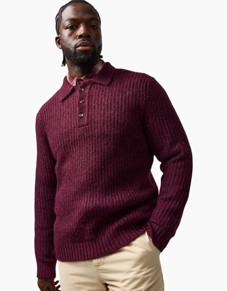 Mens Sweat Wool Blend Long Sleeve Polo Regular Fit Jumper Chunky Knitted Sweater