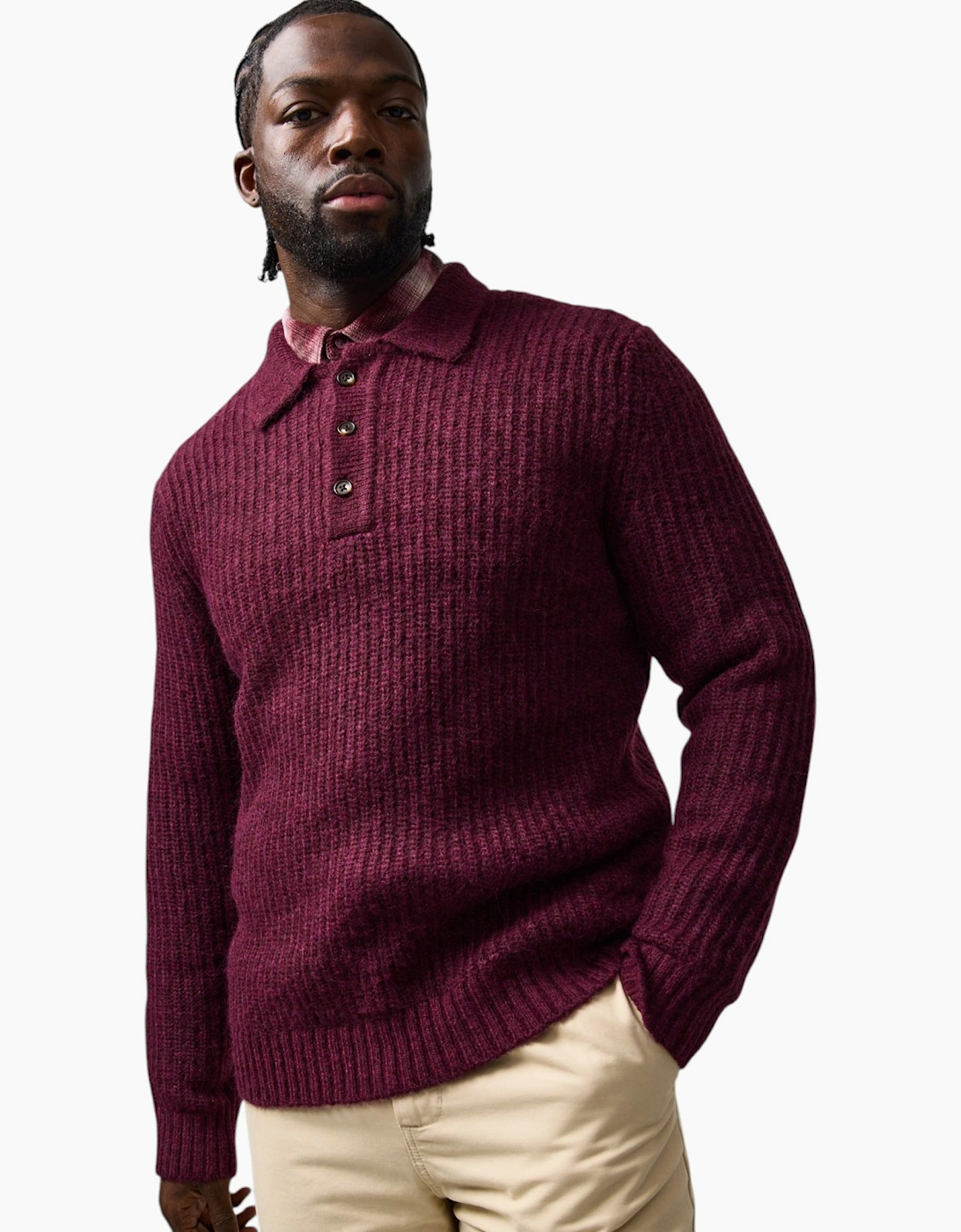 Mens Sweat Wool Blend Long Sleeve Polo Regular Fit Jumper Chunky Knitted Sweater
