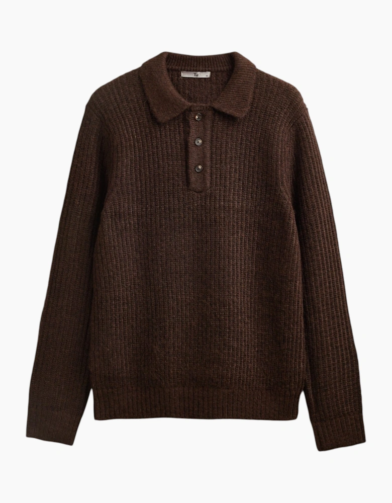 Mens Sweat Wool Blend Long Sleeve Polo Regular Fit Jumper Chunky Knitted Sweater