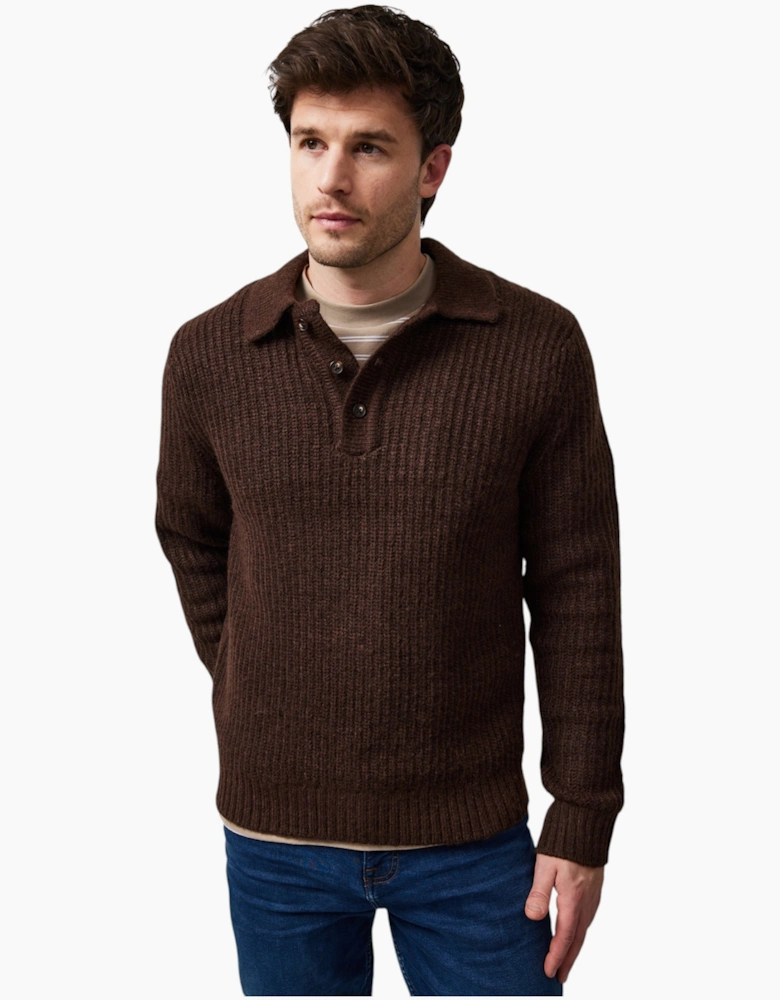 Mens Sweat Wool Blend Long Sleeve Polo Regular Fit Jumper Chunky Knitted Sweater