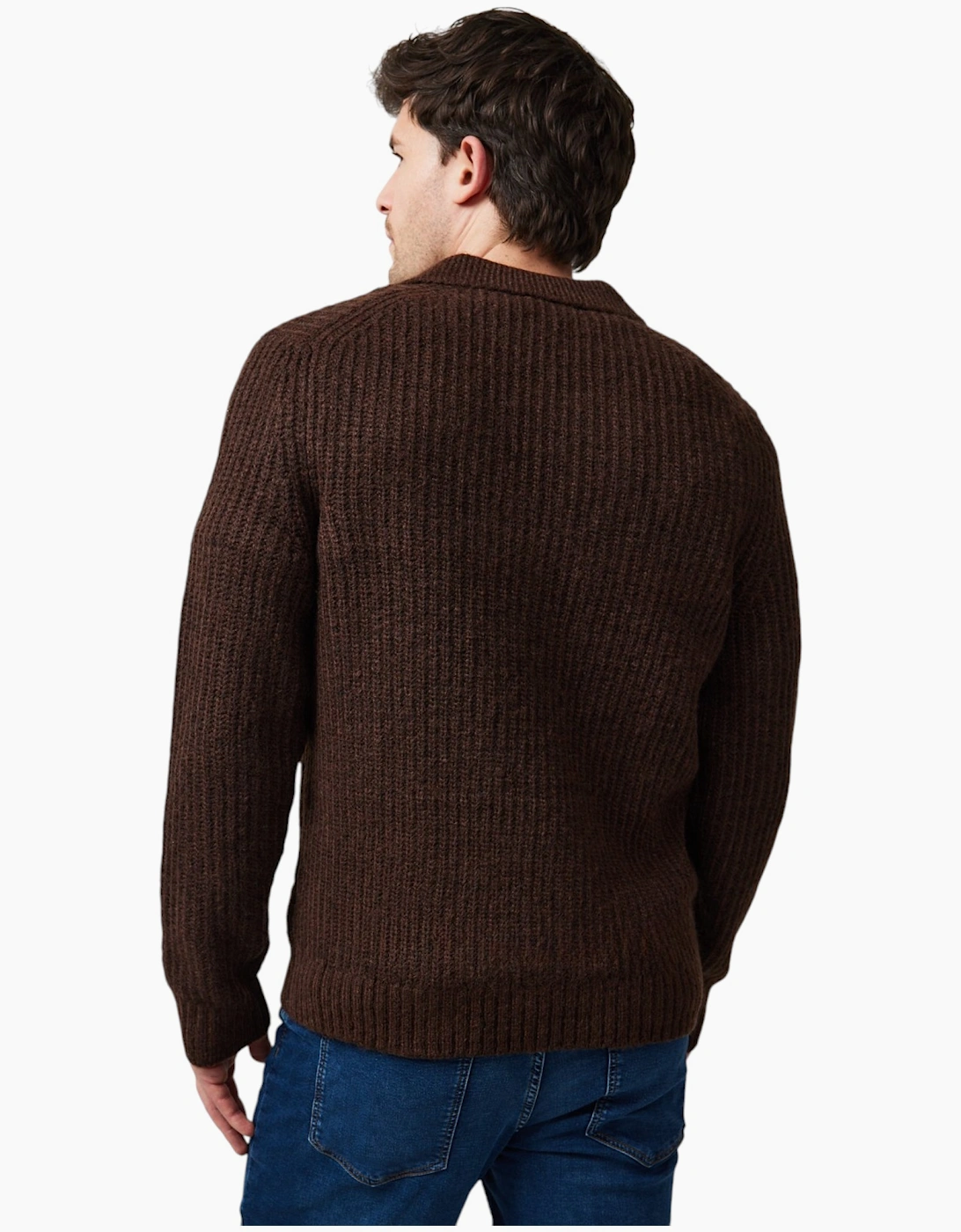 Mens Sweat Wool Blend Long Sleeve Polo Regular Fit Jumper Chunky Knitted Sweater