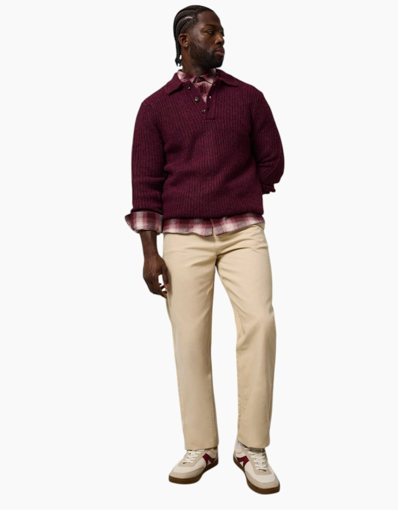 Mens Sweat Wool Blend Long Sleeve Polo Regular Fit Jumper Chunky Knitted Sweater