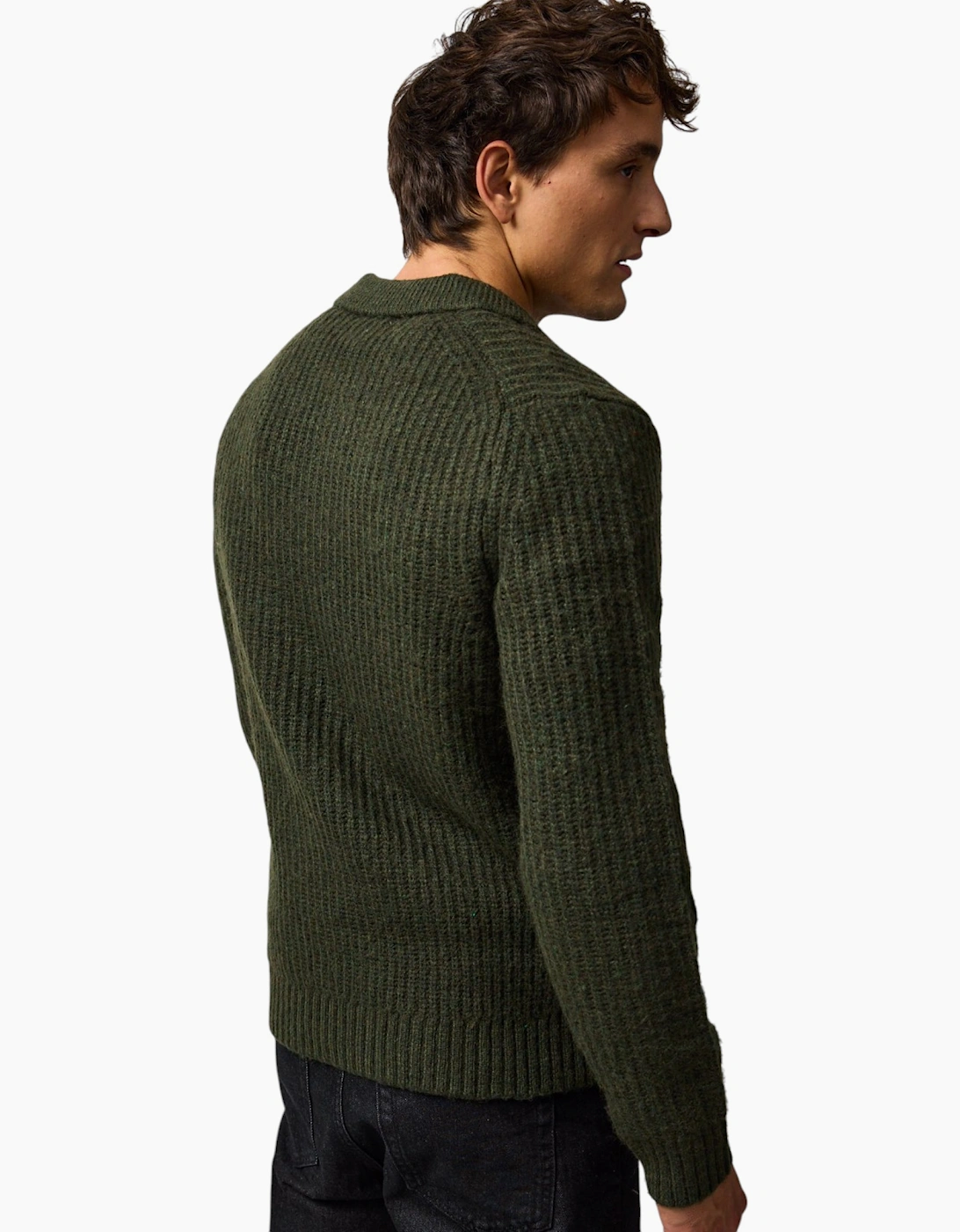 Mens Sweat Wool Blend Long Sleeve Polo Regular Fit Jumper Chunky Knitted Sweater