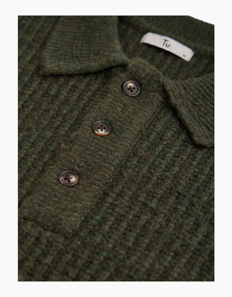 Mens Sweat Wool Blend Long Sleeve Polo Regular Fit Jumper Chunky Knitted Sweater