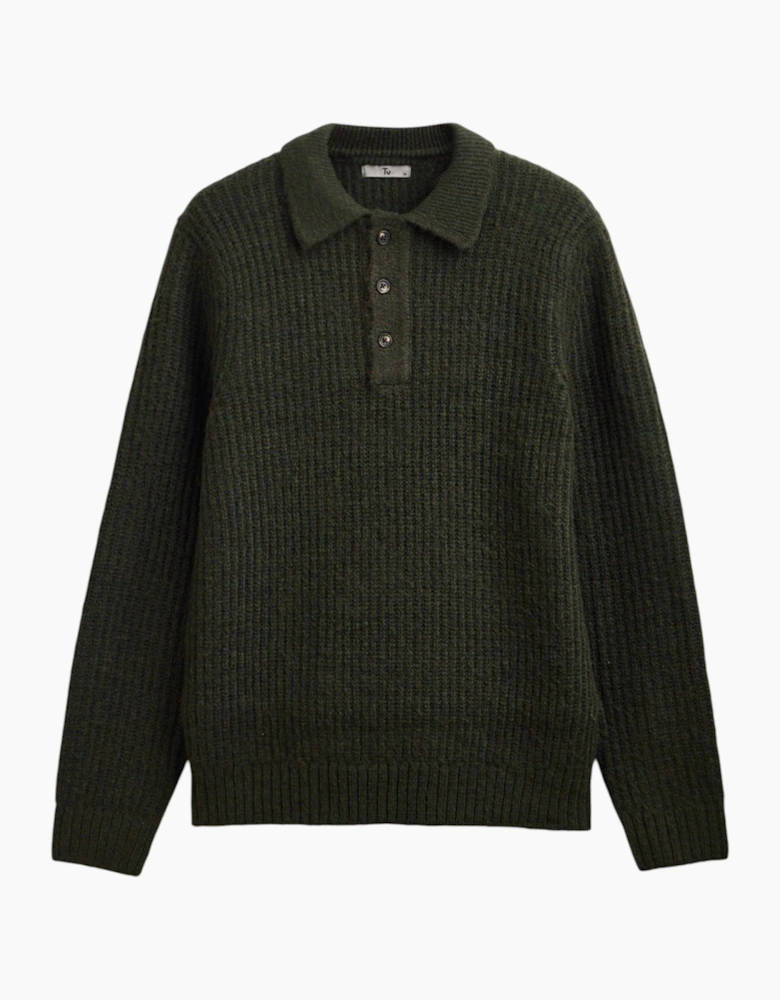 Mens Sweat Wool Blend Long Sleeve Polo Regular Fit Jumper Chunky Knitted Sweater