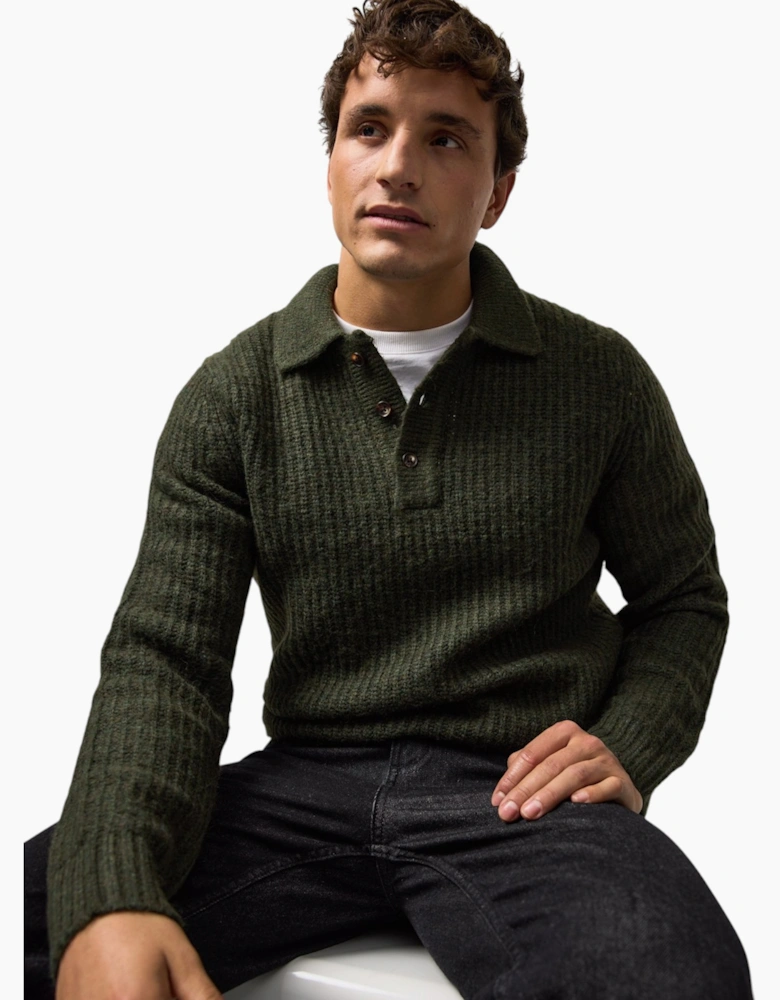 Mens Sweat Wool Blend Long Sleeve Polo Regular Fit Jumper Chunky Knitted Sweater