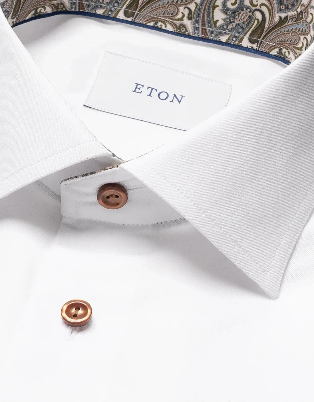 Eton Slim Fit Paisley Trim Twill Shirt 00 White