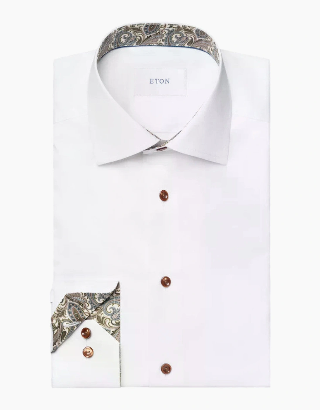 Eton Slim Fit Paisley Trim Twill Shirt 00 White