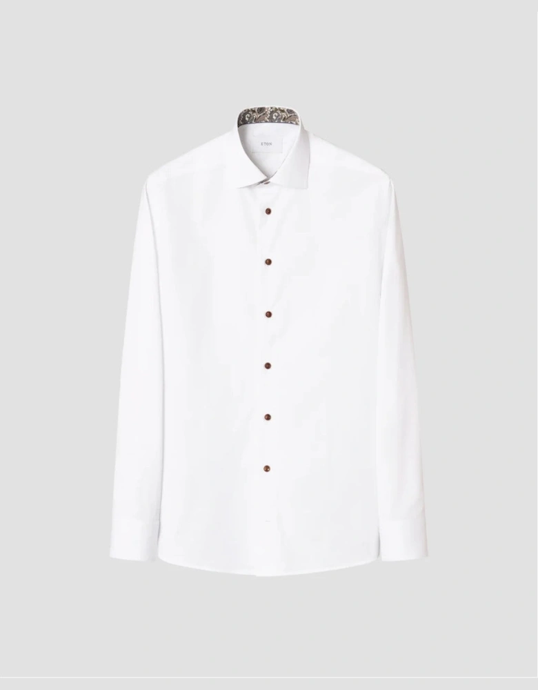 Eton Slim Fit Paisley Trim Twill Shirt 00 White