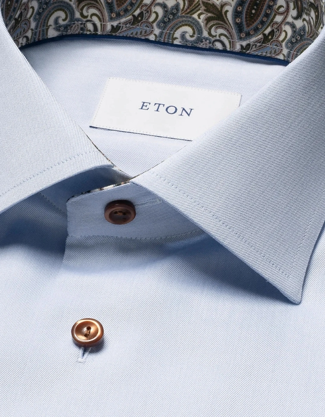 Eton Slim Fit Paisley Trim Twill Shirt 21 Light Blue
