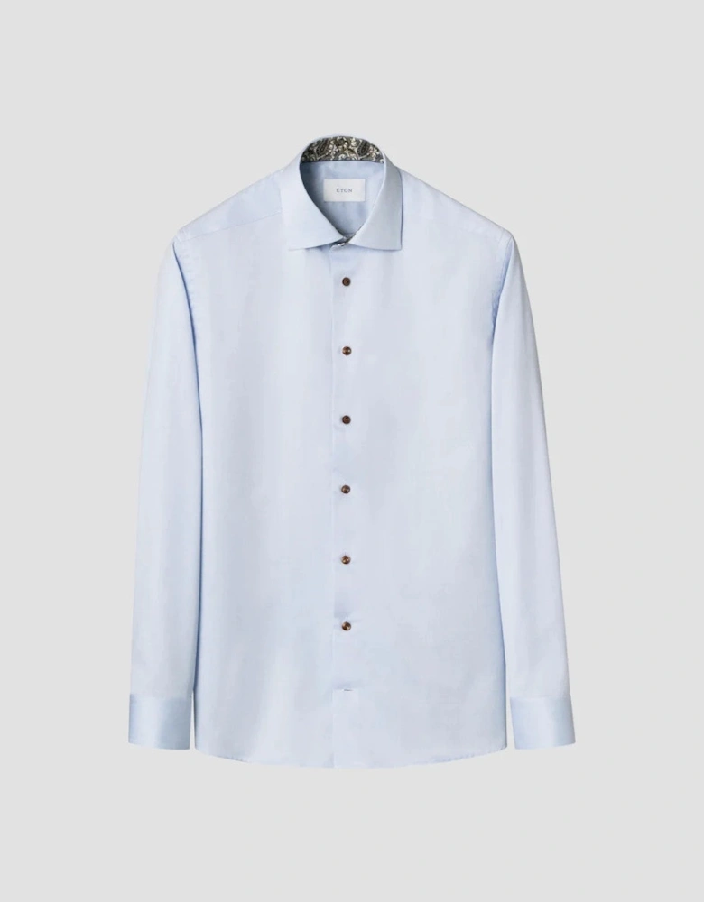 Eton Slim Fit Paisley Trim Twill Shirt 21 Light Blue