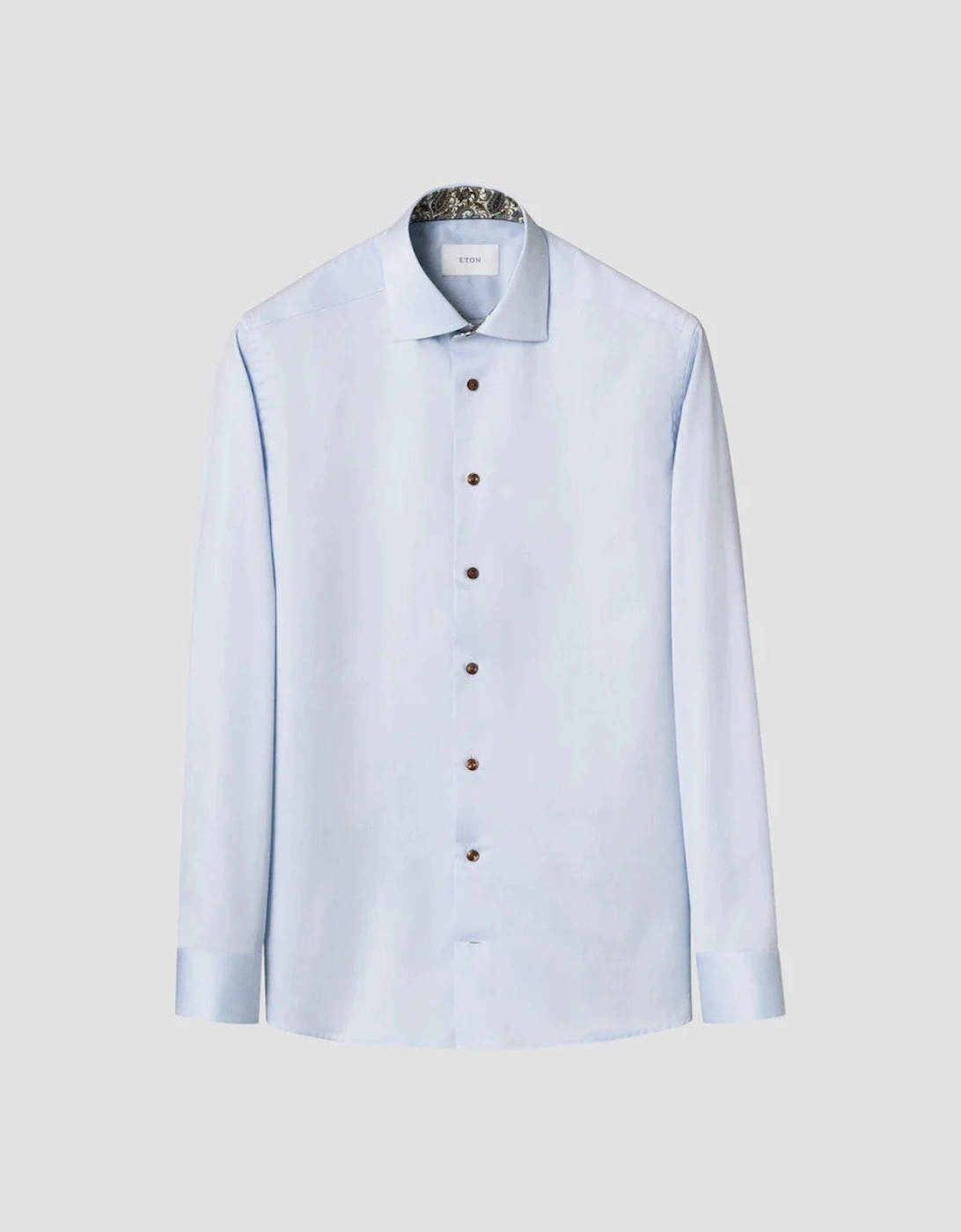 Eton Slim Fit Paisley Trim Twill Shirt 21 Light Blue