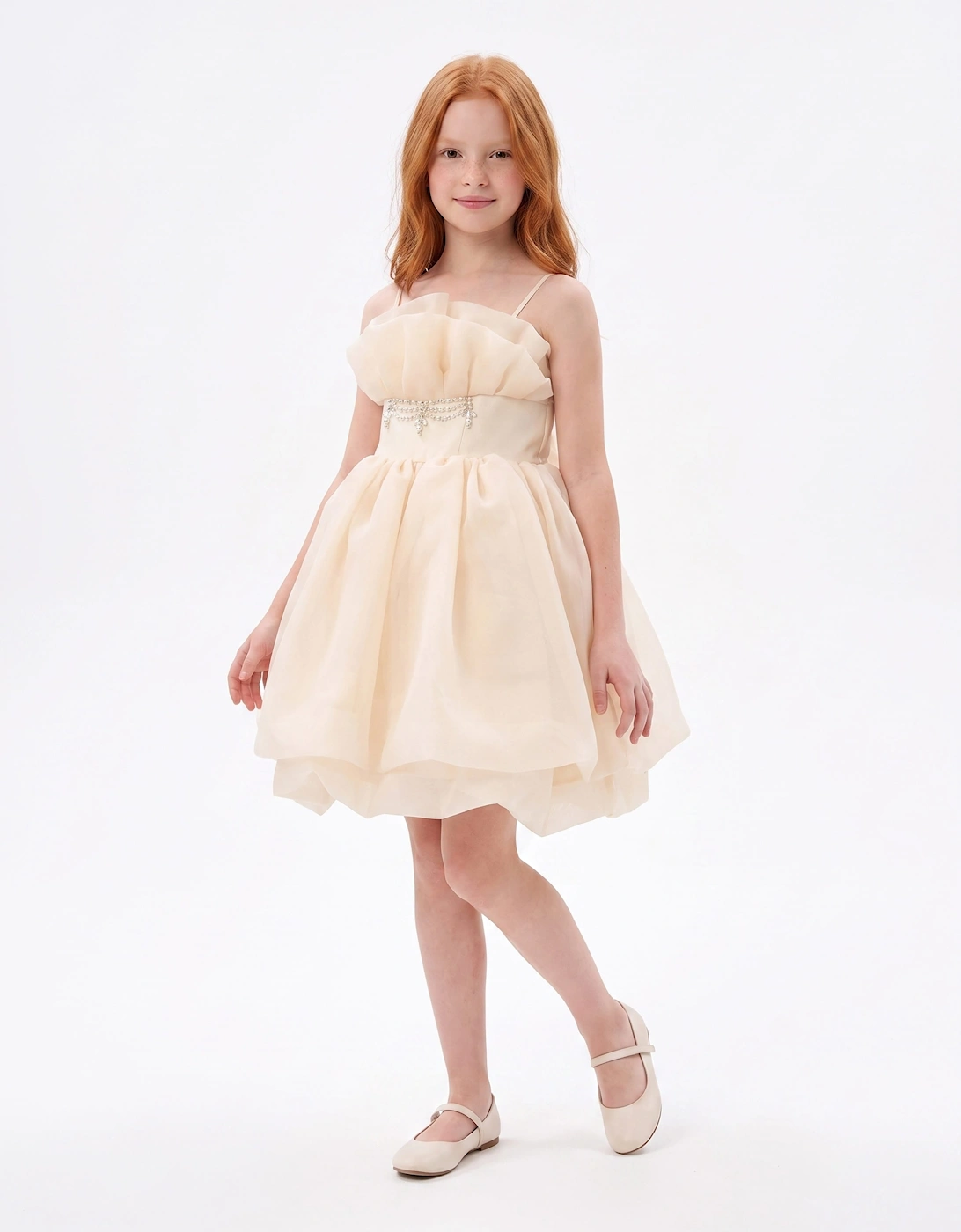 DRESS & Fleur Girls Tulle Dress in Beige