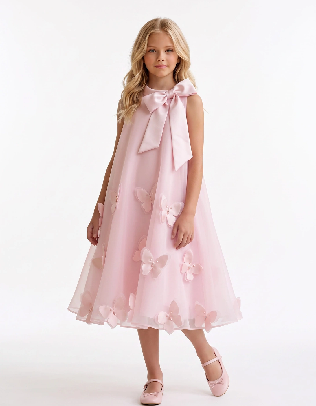 DRESS & Fleur Girls Sleeveless Chiffon Butterfly Dress in Pink
