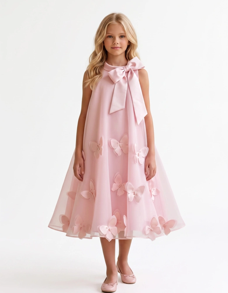 DRESS & Fleur Girls Sleeveless Chiffon Butterfly Dress in Pink