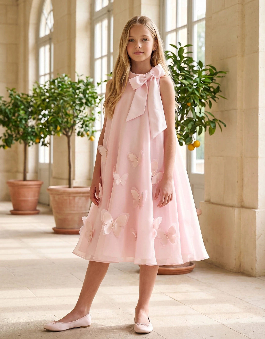 DRESS & Fleur Girls Sleeveless Chiffon Butterfly Dress in Pink