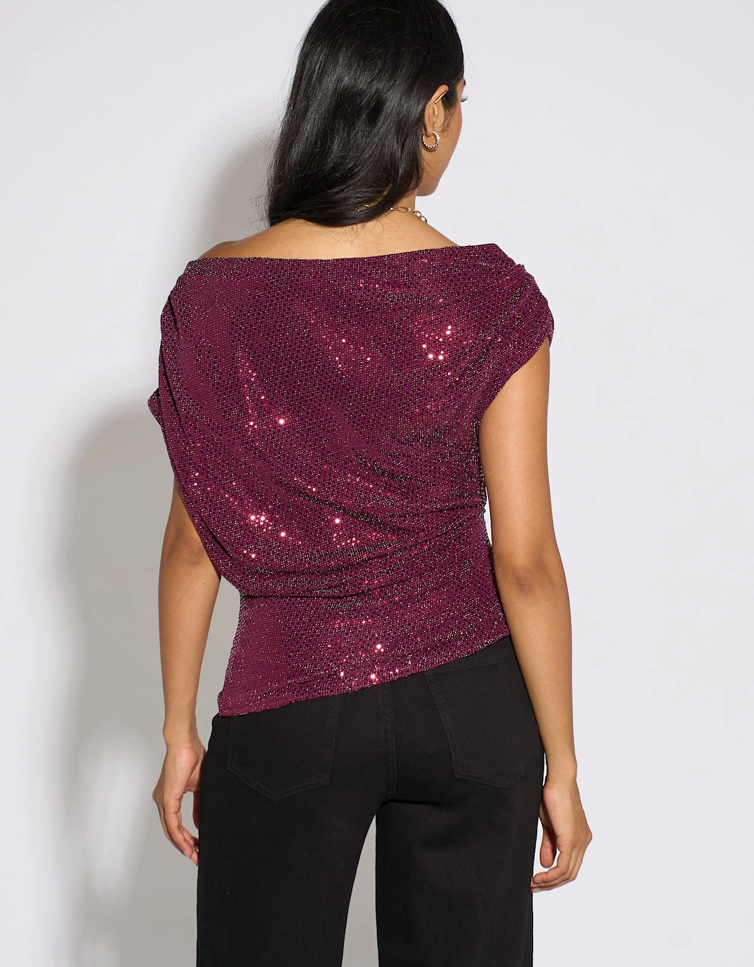 Mulberry Off Shoulder Sparkle Contrast Top