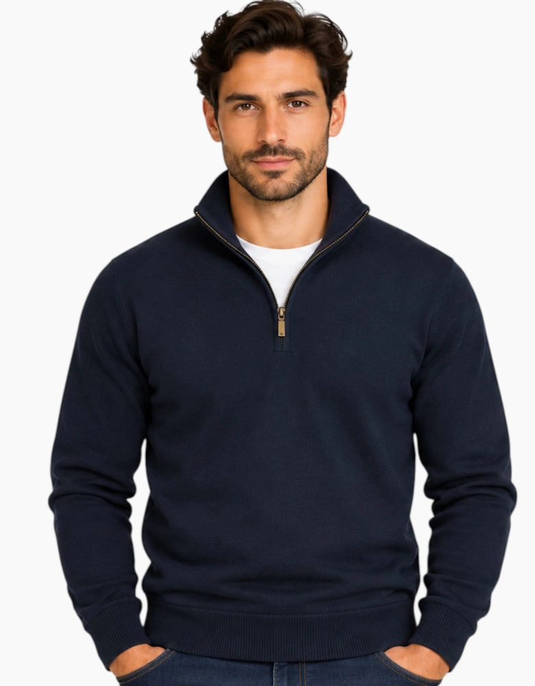 Mens Quarter Zip Sweatshirt Long Sleeve Slim Fit Premium Textured Cotton Jumper