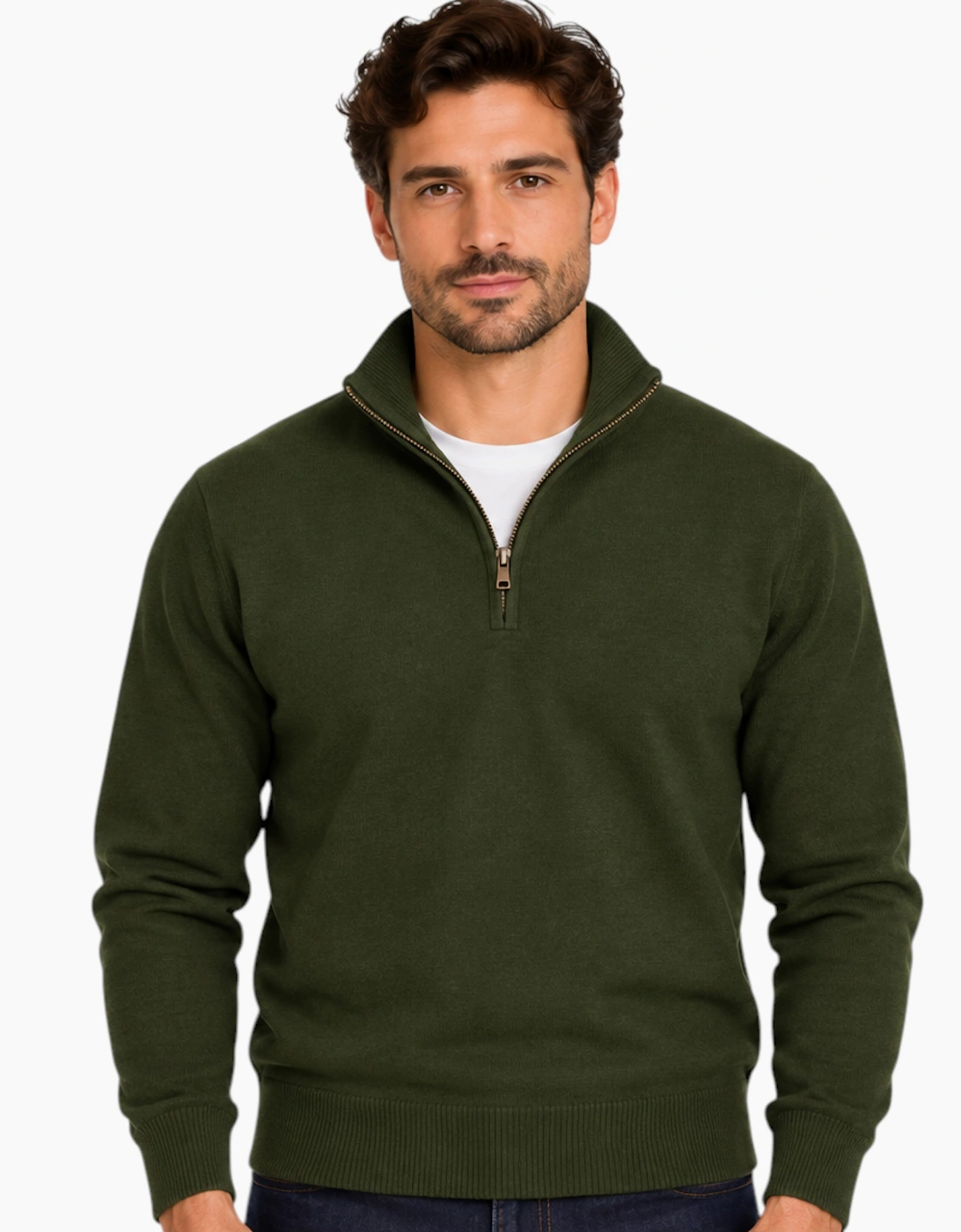 Mens Quarter Zip Sweatshirt Long Sleeve Slim Fit Premium Textured Cotton Jumper