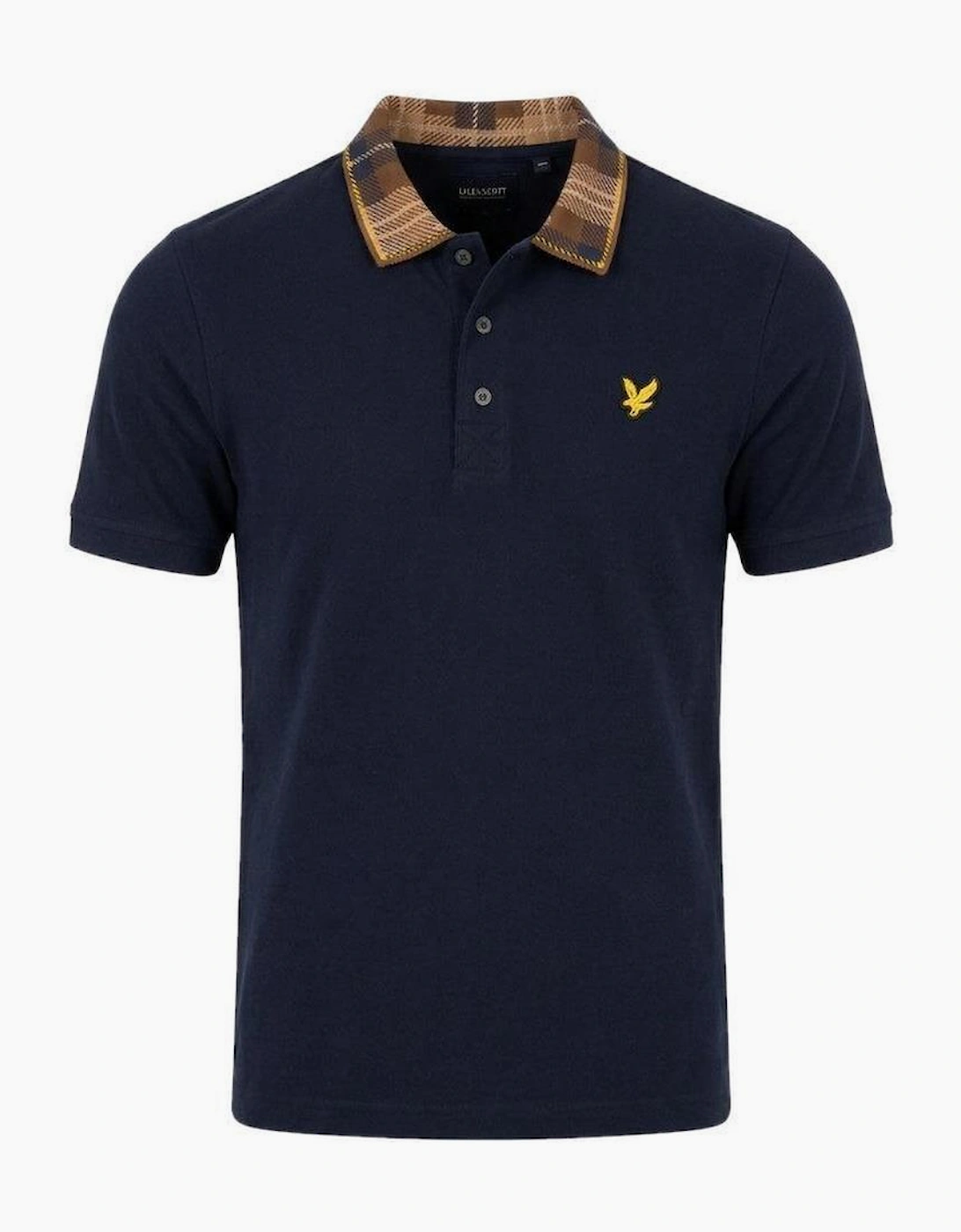 Lyle & Scott Tartan Collar Polo Shirt Navy/Brown