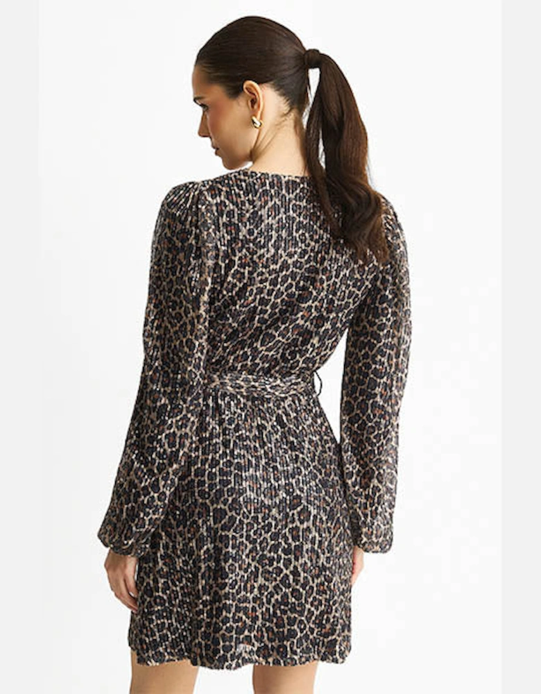Black Animal Sequin Wrap Elasticated Waist Mini Dress
