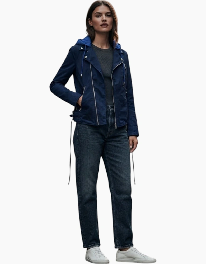 DIESEL J Machine Womens Biker Jacket Removable Hood Winter Casual Cotton Coat