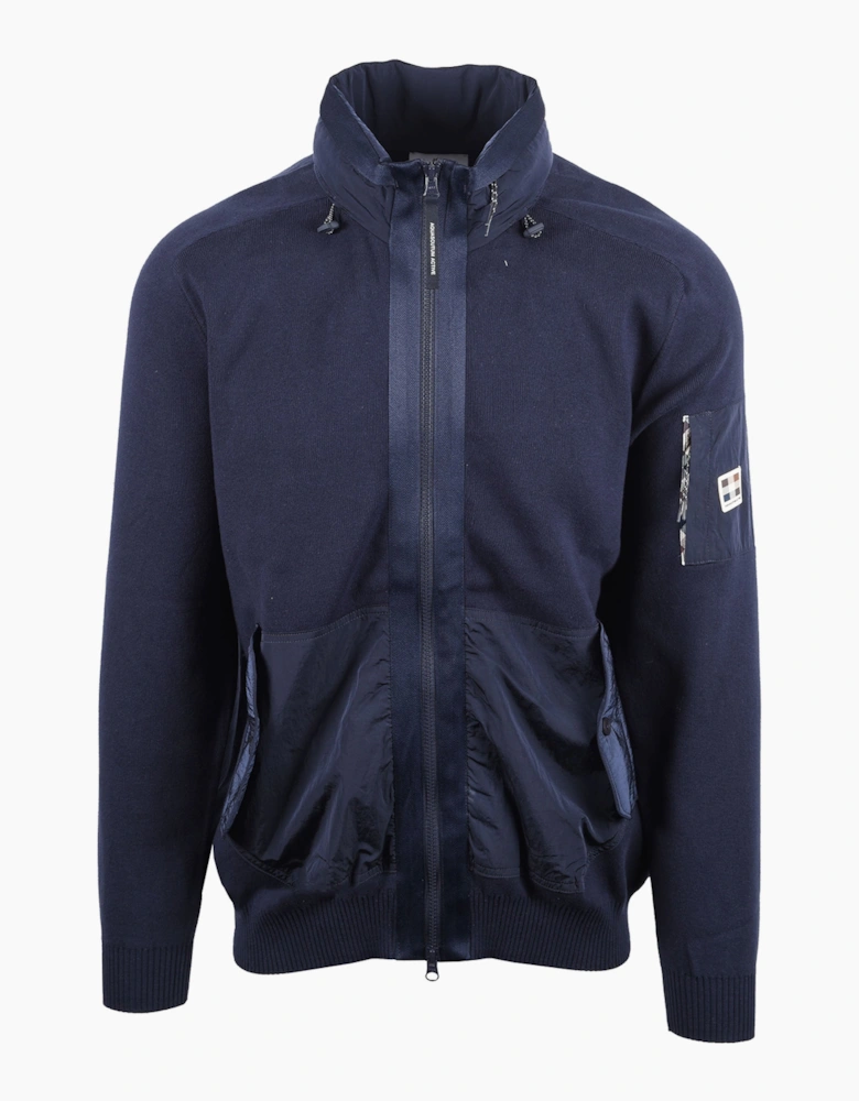 AQUASCUTUM COTTON KNITTED FULL ZIP SWEATSHIRT NAVY
