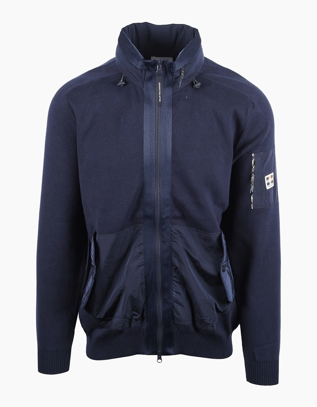 AQUASCUTUM COTTON KNITTED FULL ZIP SWEATSHIRT NAVY