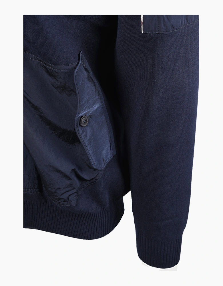 AQUASCUTUM COTTON KNITTED FULL ZIP SWEATSHIRT NAVY