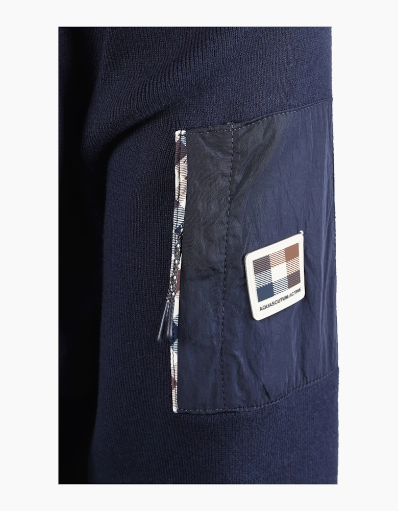 AQUASCUTUM COTTON KNITTED FULL ZIP SWEATSHIRT NAVY