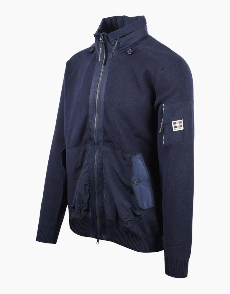 AQUASCUTUM COTTON KNITTED FULL ZIP SWEATSHIRT NAVY