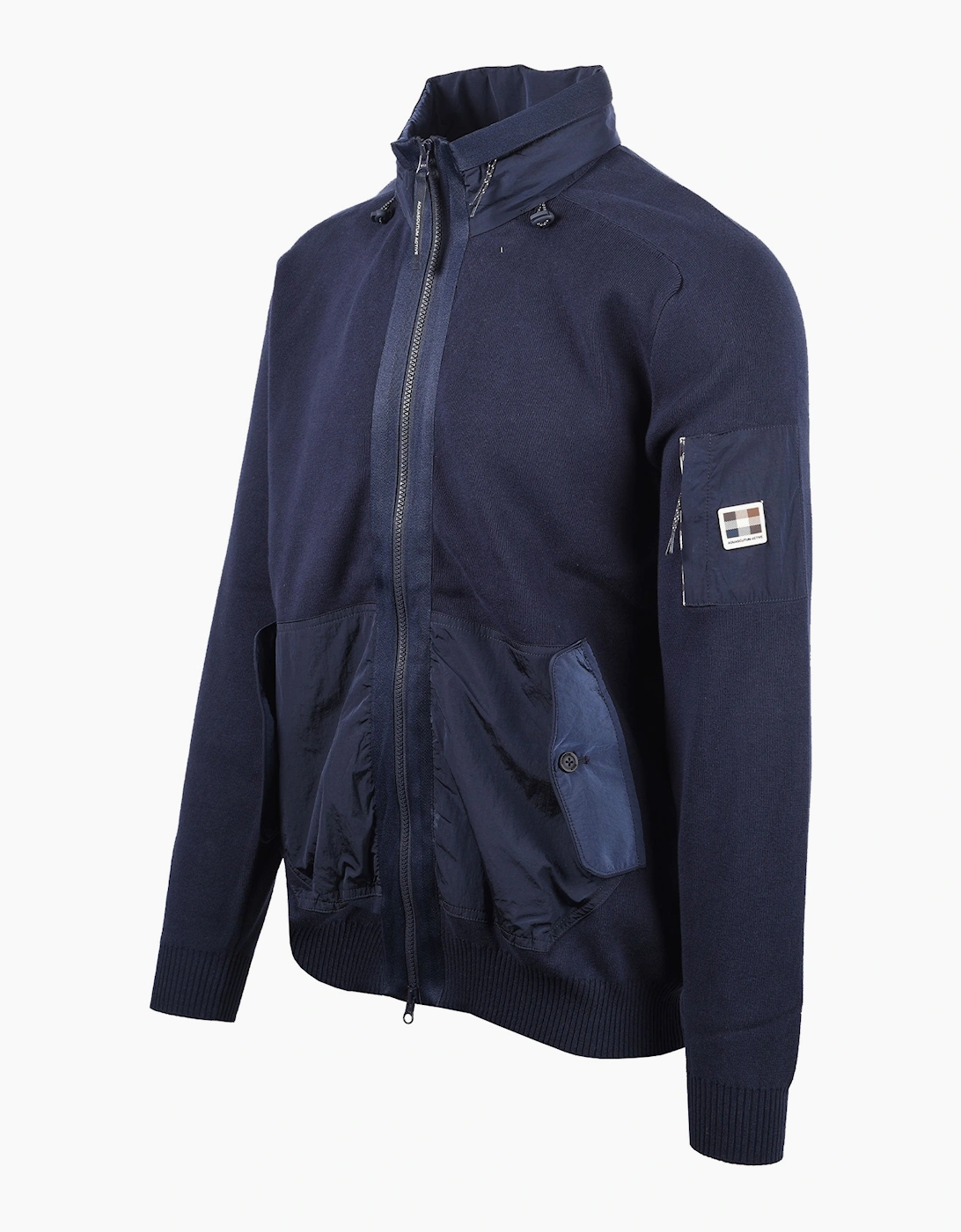 AQUASCUTUM COTTON KNITTED FULL ZIP SWEATSHIRT NAVY