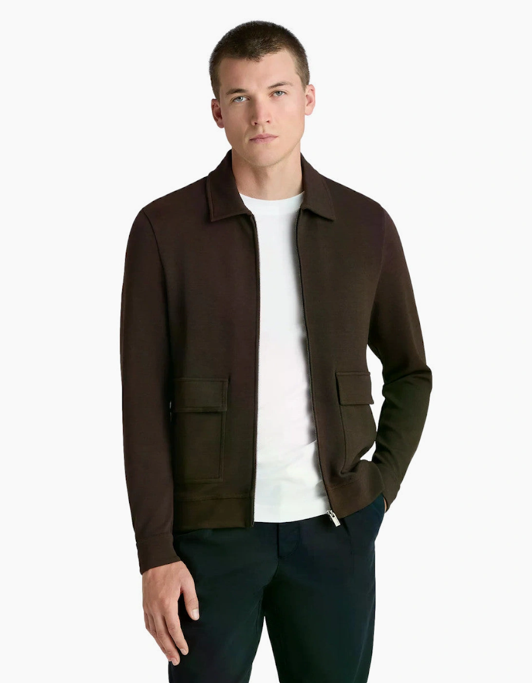 Remus Uomo Jersey Zip Through Overshirt 49 Brown