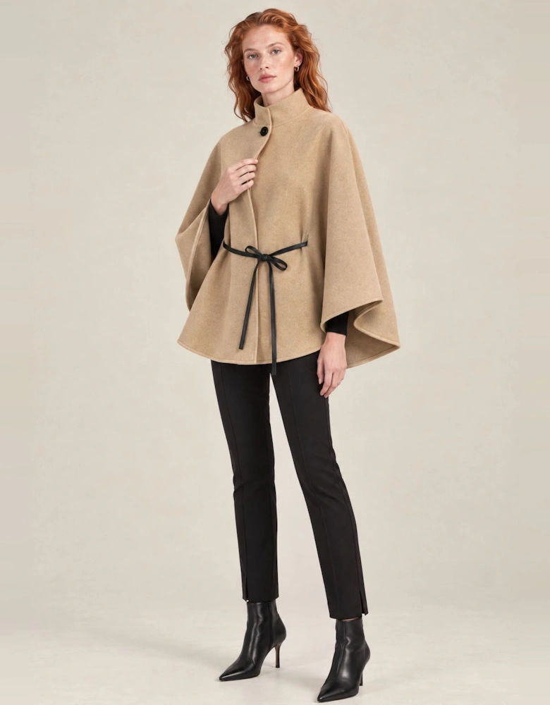 Camel Belted Wrap Cape