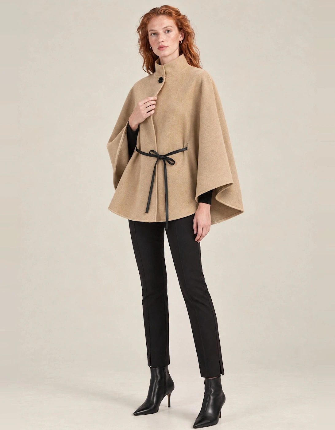 Camel Belted Wrap Cape
