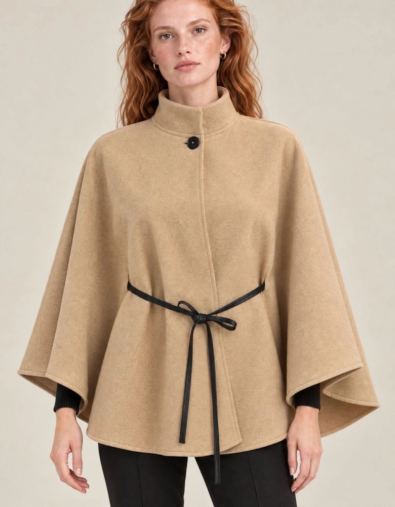 Camel Belted Wrap Cape