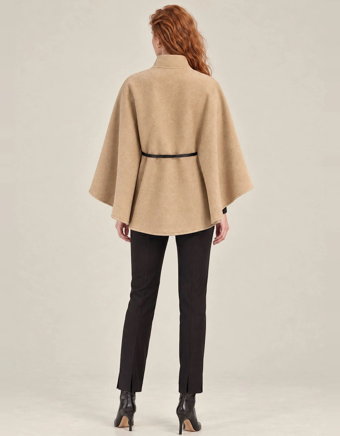 Camel Belted Wrap Cape