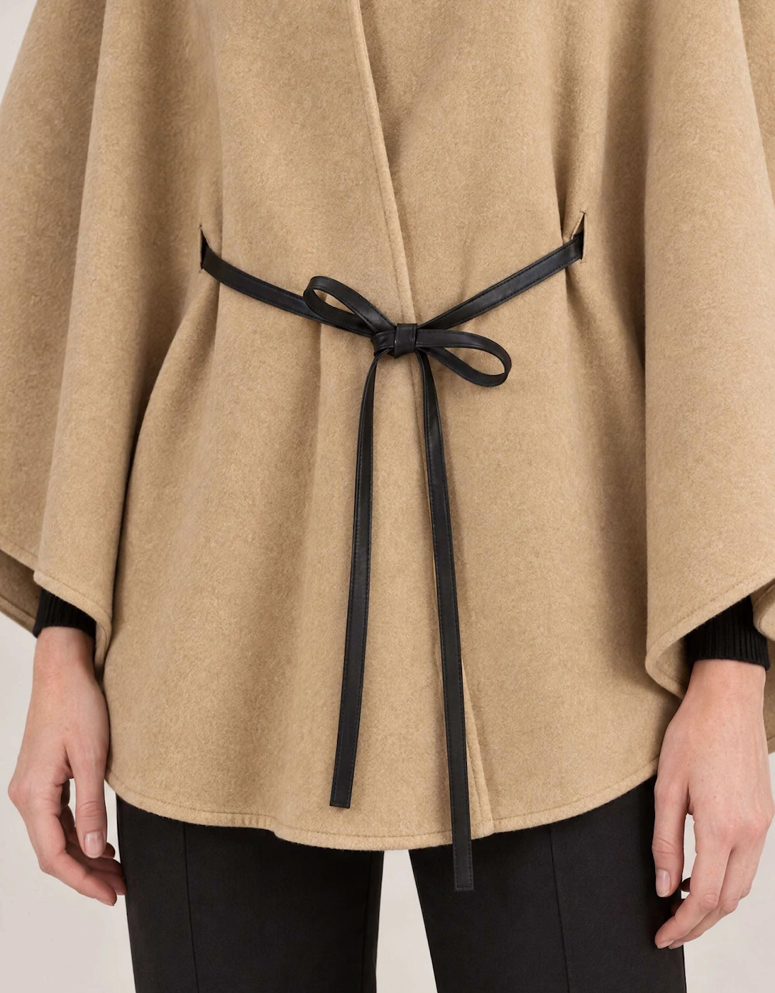 Camel Belted Wrap Cape
