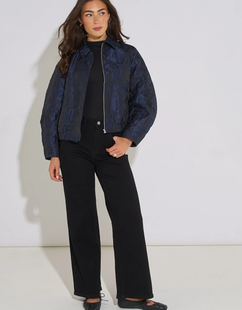 Navy Floral Jacquard Bomber Jacket