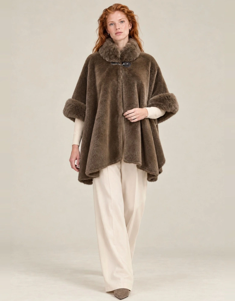 Mocha Brown Faux Fur Buckle Cape